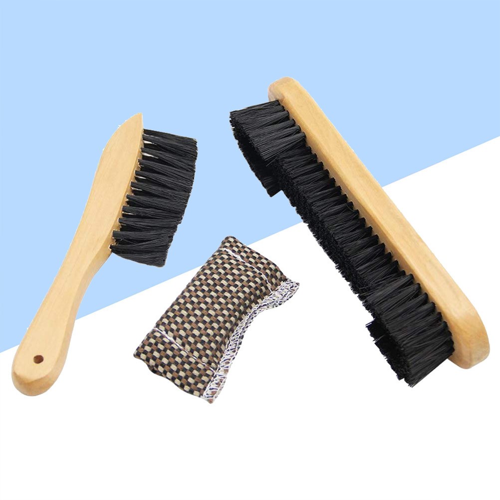 3Pcs Durable Pool Table Brush Set Bamboo Handle Felt Cleaner with Cloth