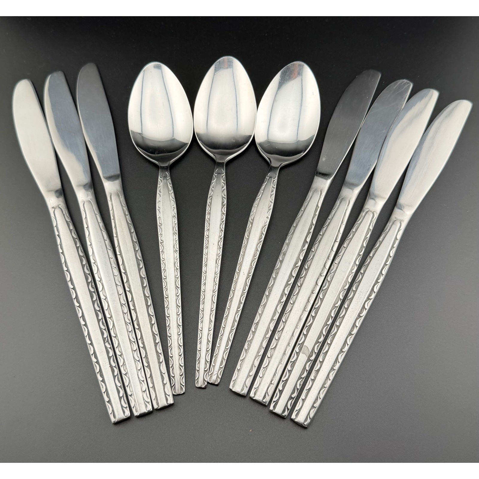 Rogers Co Ensenada Flatware 10pc Silver Stainless Korea 7 Knives 3 Table Spoons