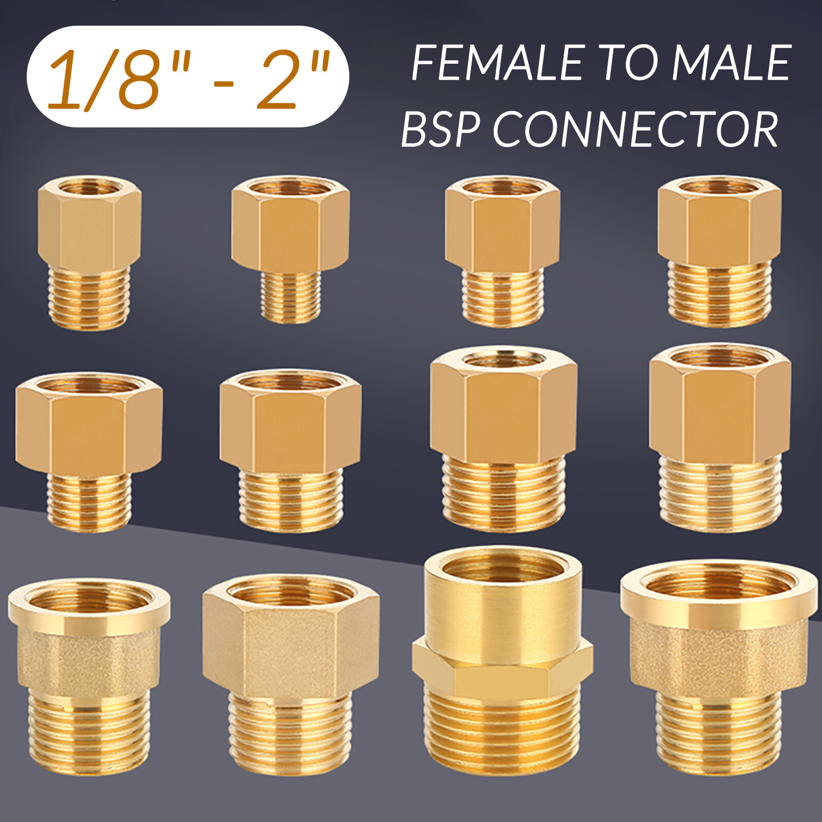 1/8" 1/4" 3/8" 1/2" 3/4" -2" Female To Male BSP Connector Brass Reducing Adaptor