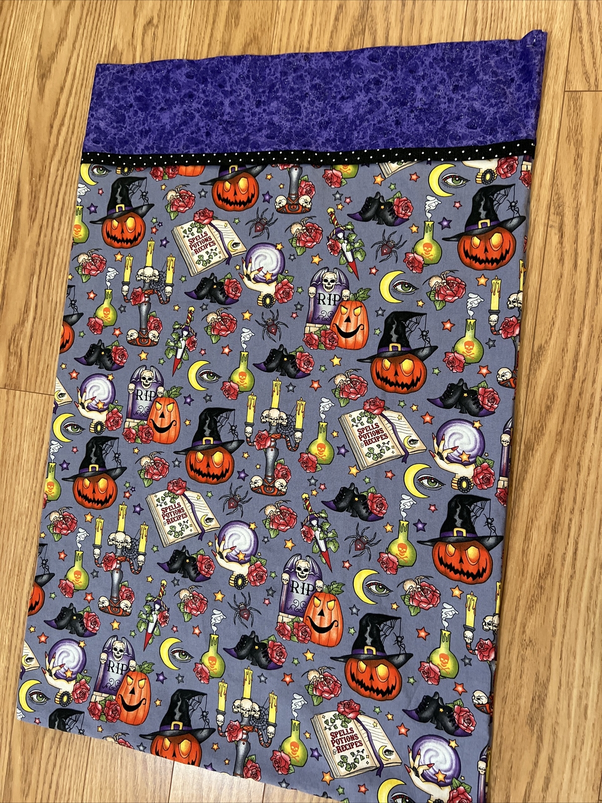 Halloween  Standard Pillow Case Trick or Treat Bag Pumpkins Witch Hats Purple