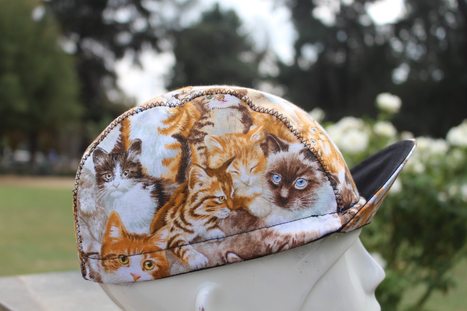 cycling cap beautiful cat handmade in USA