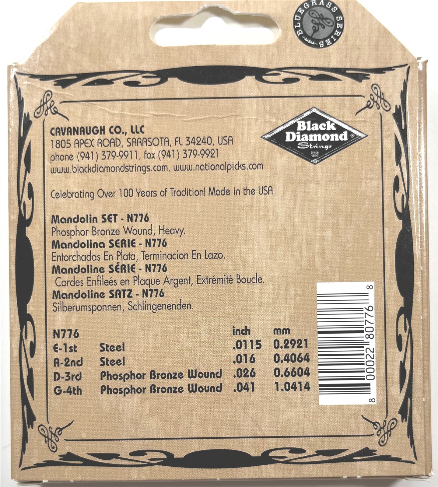 Black Diamond Mandolin Strings 2 Sets Phos Bronze Loop End .0115-.041 Black