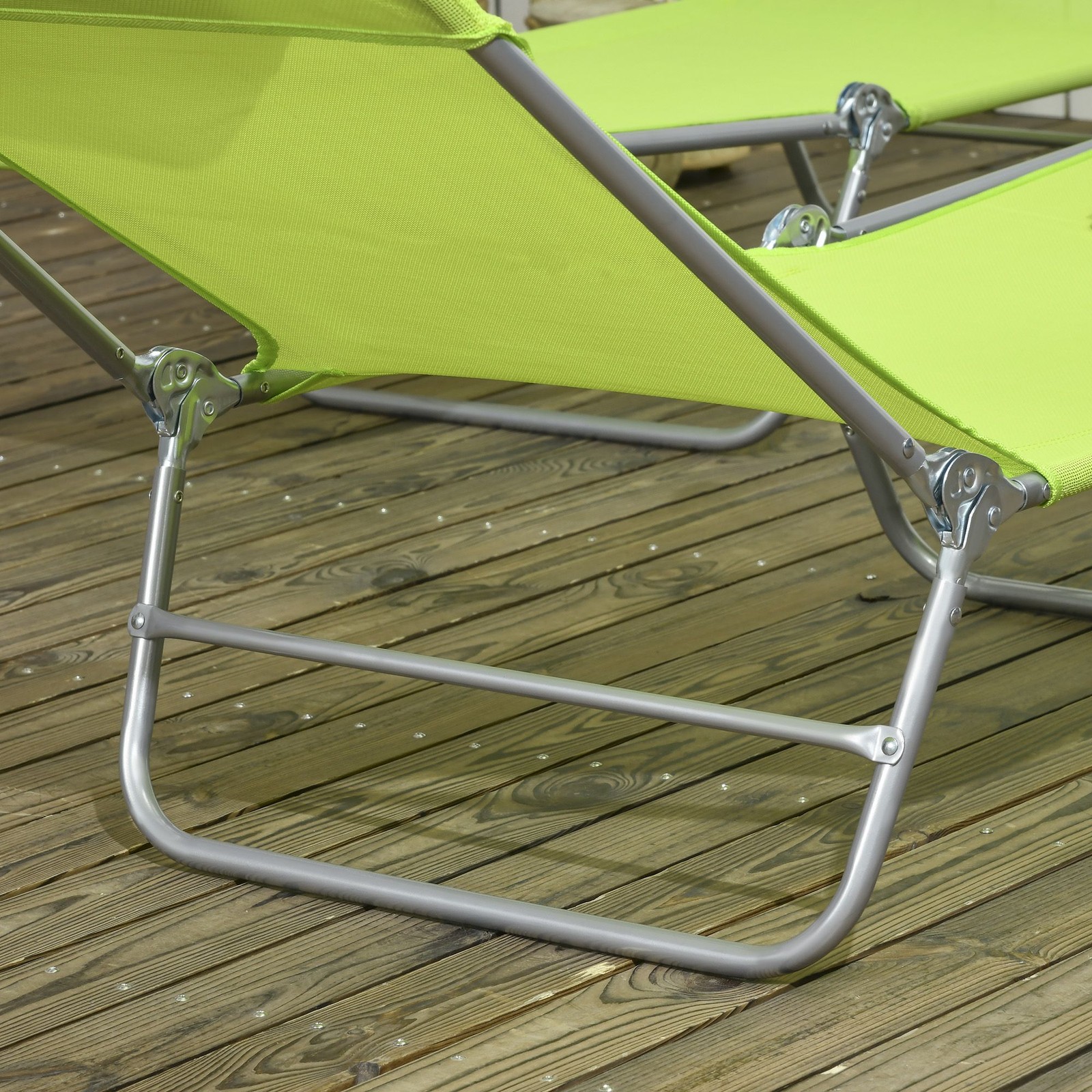 Leisure Lounge Chairs, 2-Pack Folding Chaise, Extended Backrest, Green