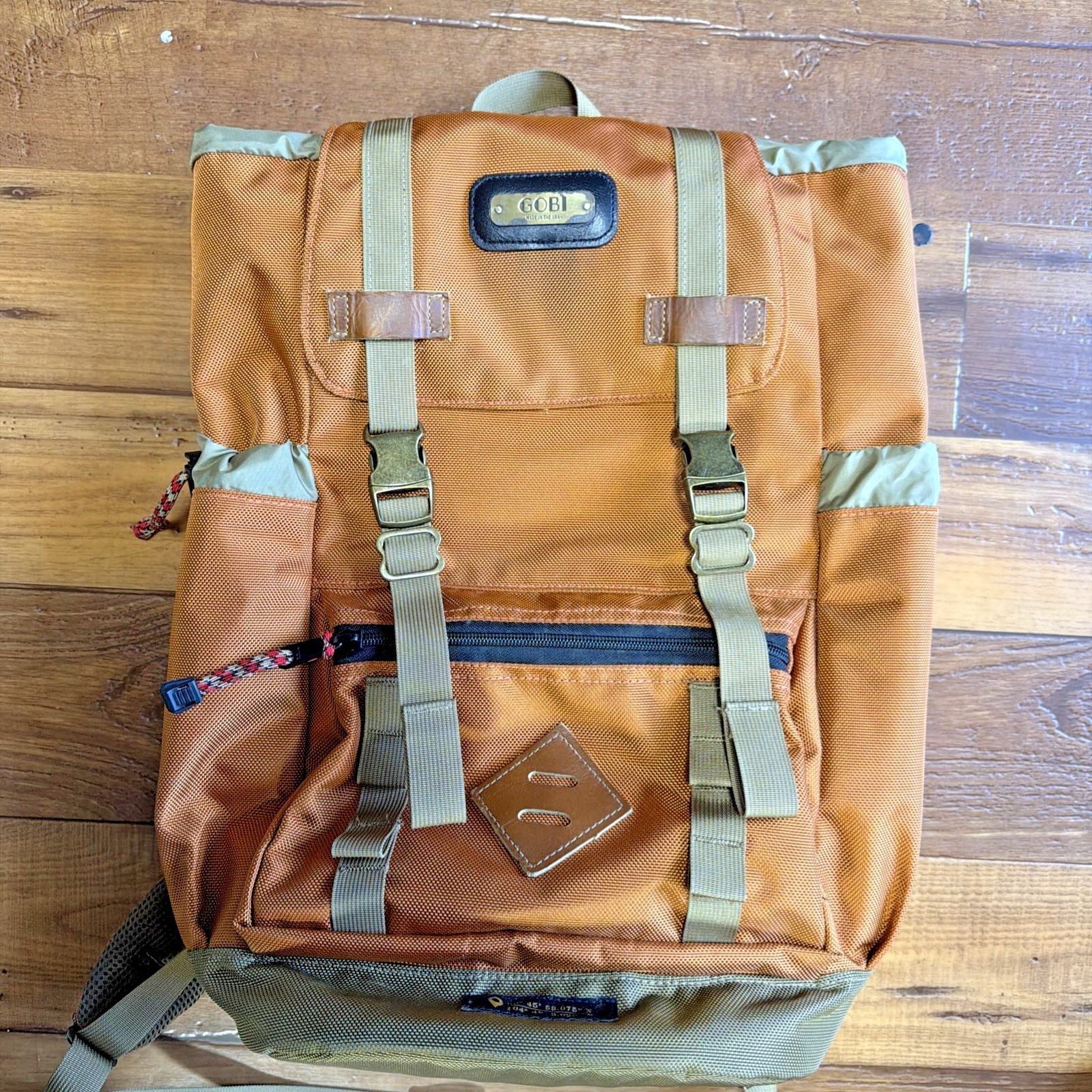 GOBI Getaway Backpack Orange with Tan Webbing Hiking Drawstring 29L