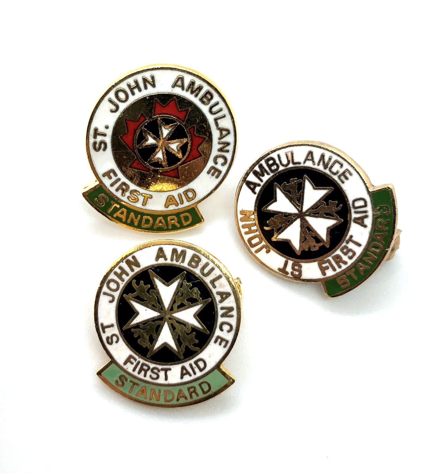 VINTAGE St John Ambulance Brigade First Aid Standard Lapel Pin Lot Of 3