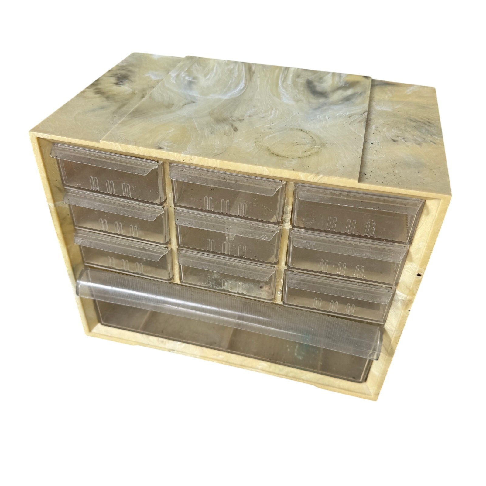VTG Akro mils 10 Drawer Ivory Marbled Bakelite? Parts Organizer Garage Storage