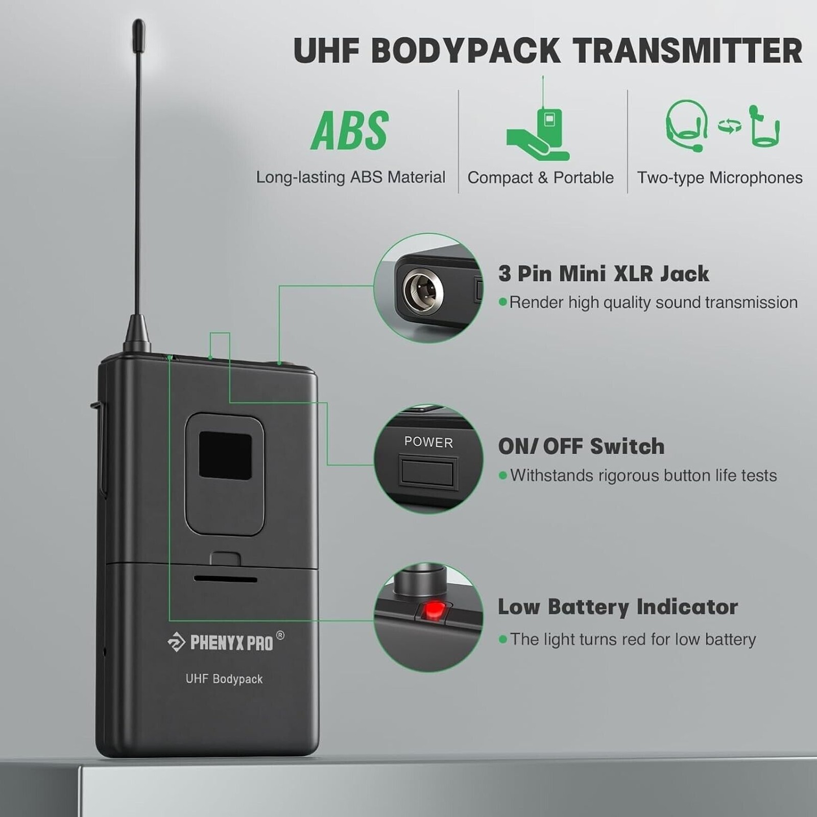 Wireless Bodypack Transmitter Phenyx Pro 911.3MHz UHF Cardioid Pattern