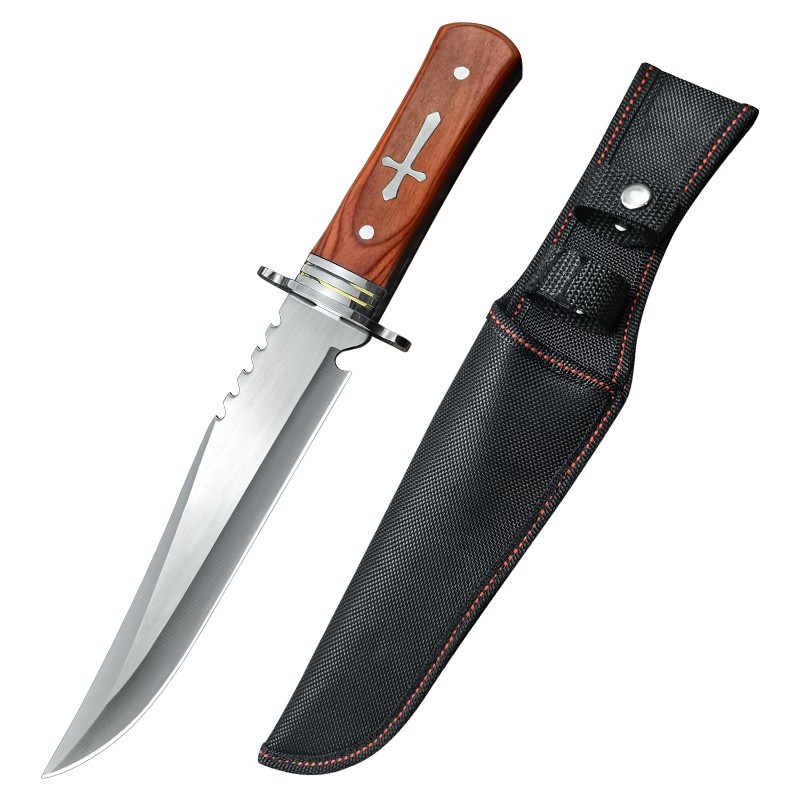 12.7 Inch Outdoor Camping Fixed Knife 5Cr13 Steel Wood Handle + Nylon Protective