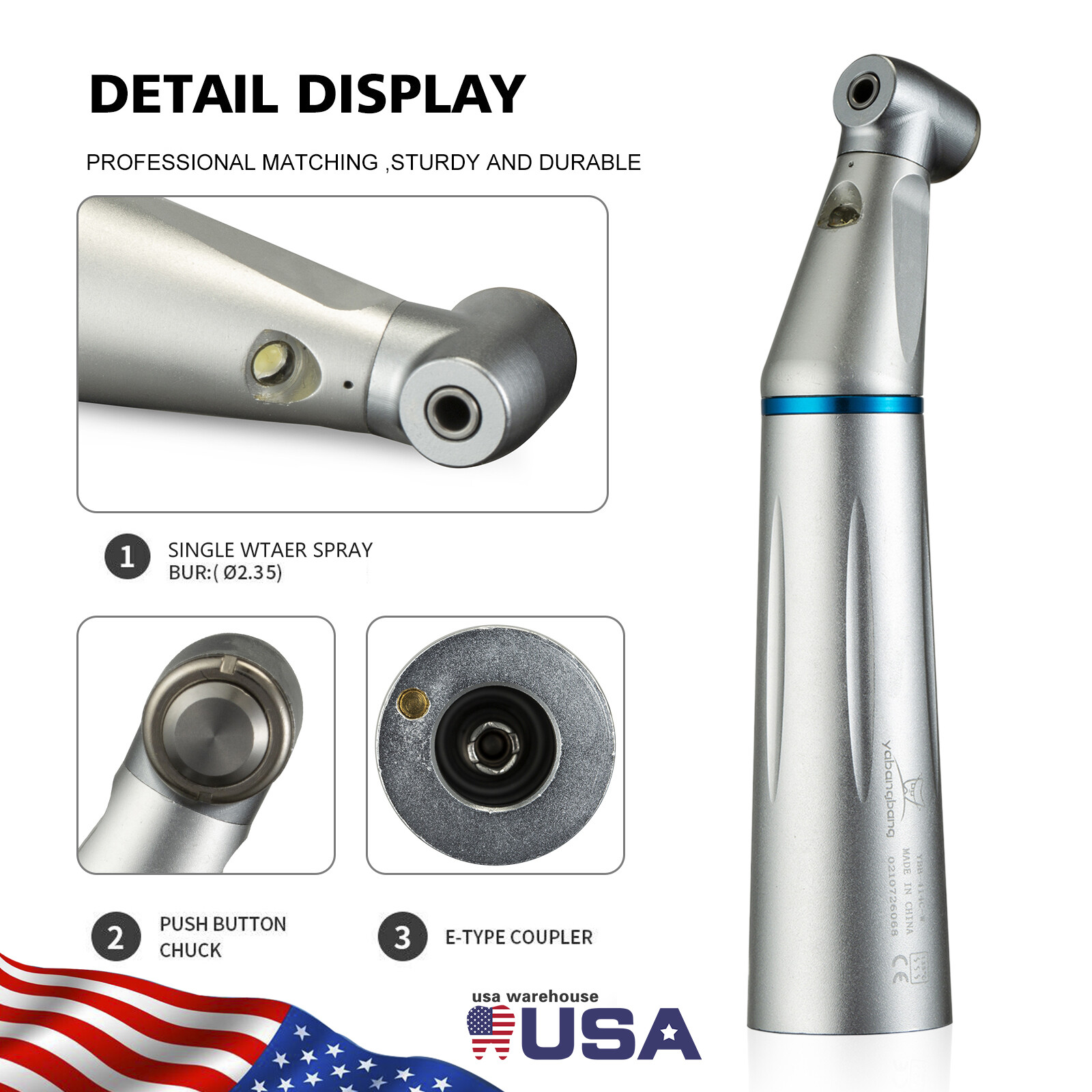 Dental Low Speed LED E-generator Push Contra Angle Handpiece Internal Water YB