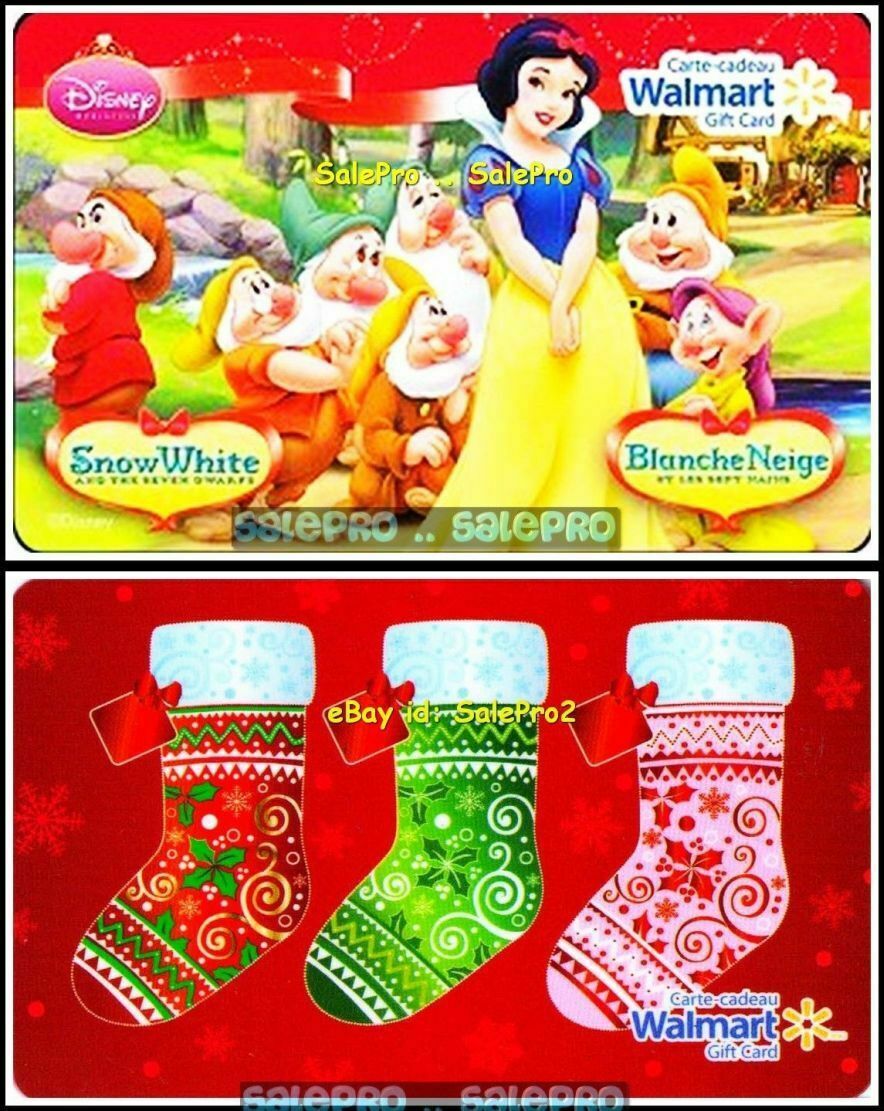 2x WALMART DISNEY SNOW WHITE PRINCESS GNOMES STOCKINGS COLLECTIBLE GIFT CARD LOT