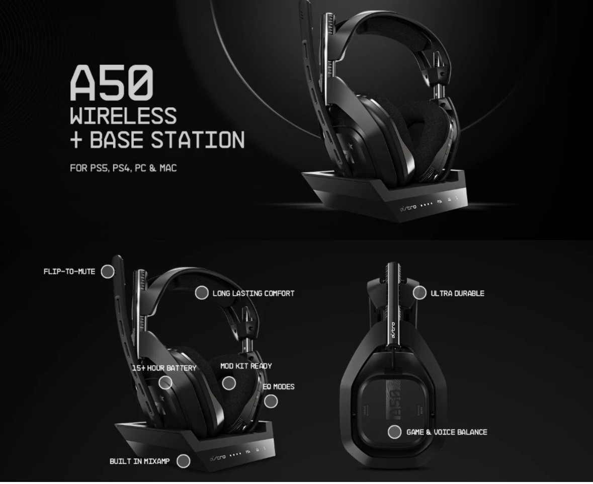 ASTRO Gaming A50 Wireless Headset + Base Station Compatible With PC, Xbox