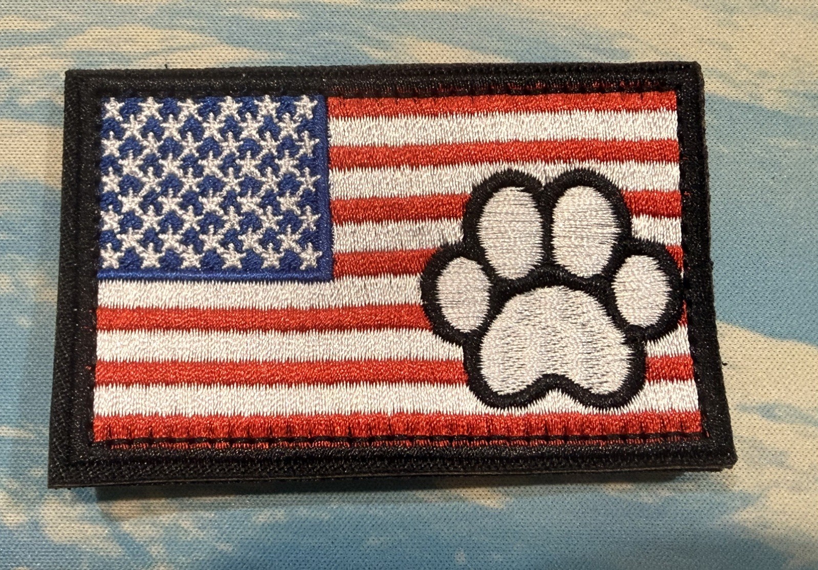 Paw American Flag Patriotic Morale Tactical Patch  Black/White Hook & Loop