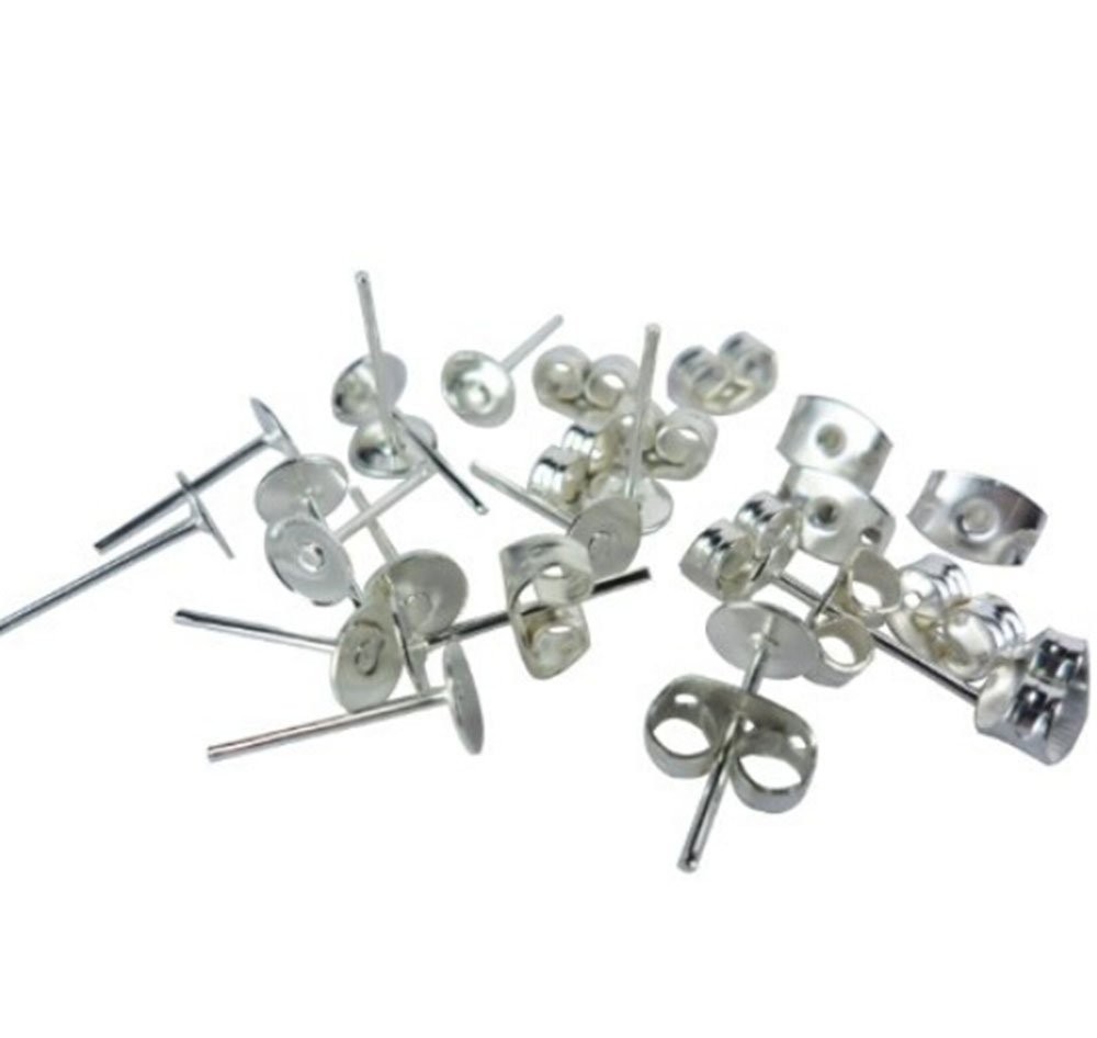 100 Lot Stainless Steel Silver Tone Flat Base Pad Earring Make DIY with Posts...