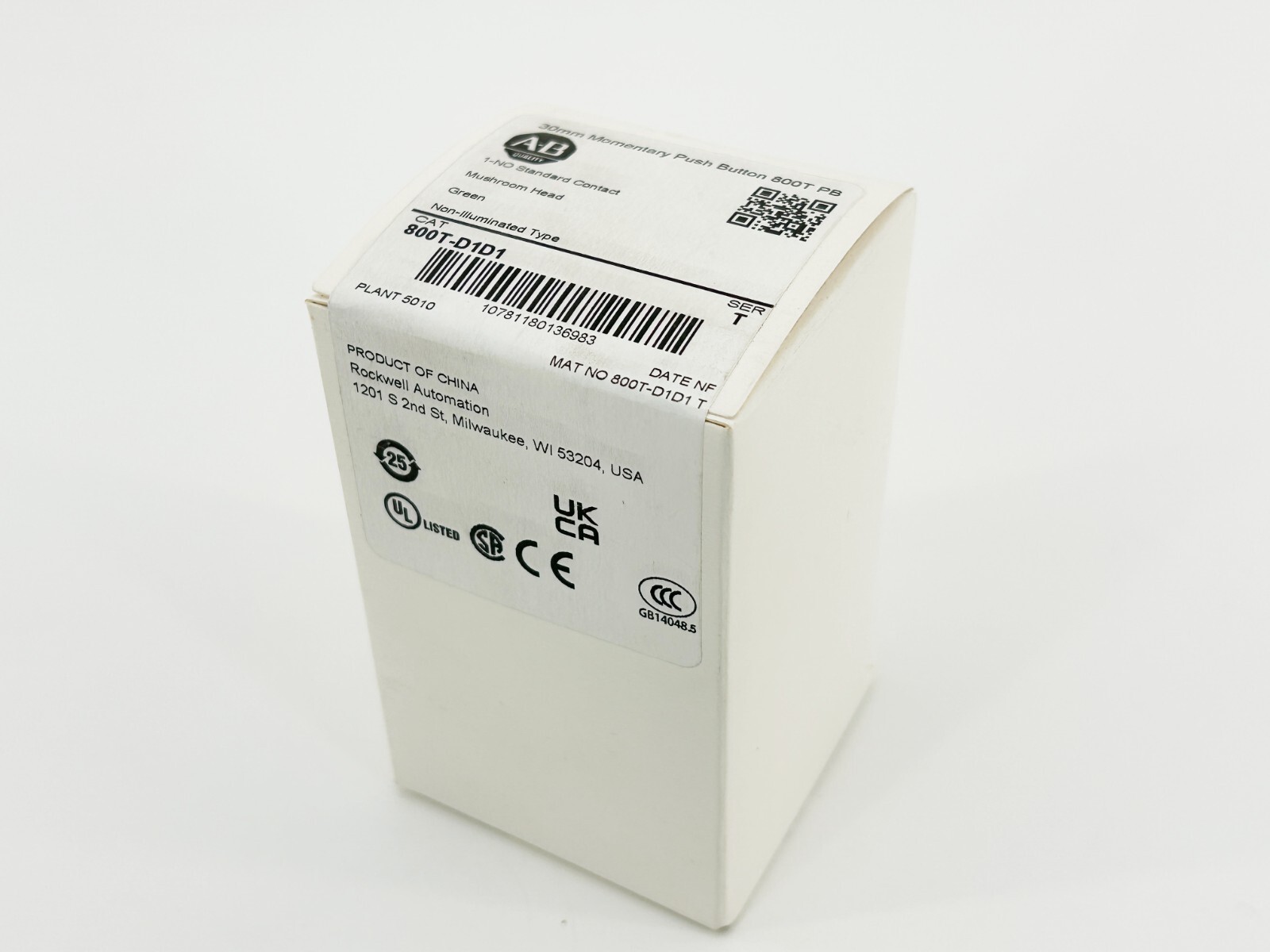 Allen Bradley 800T-D1D1 Momentary Push Button 30mm Green Mushroom Head - Sealed