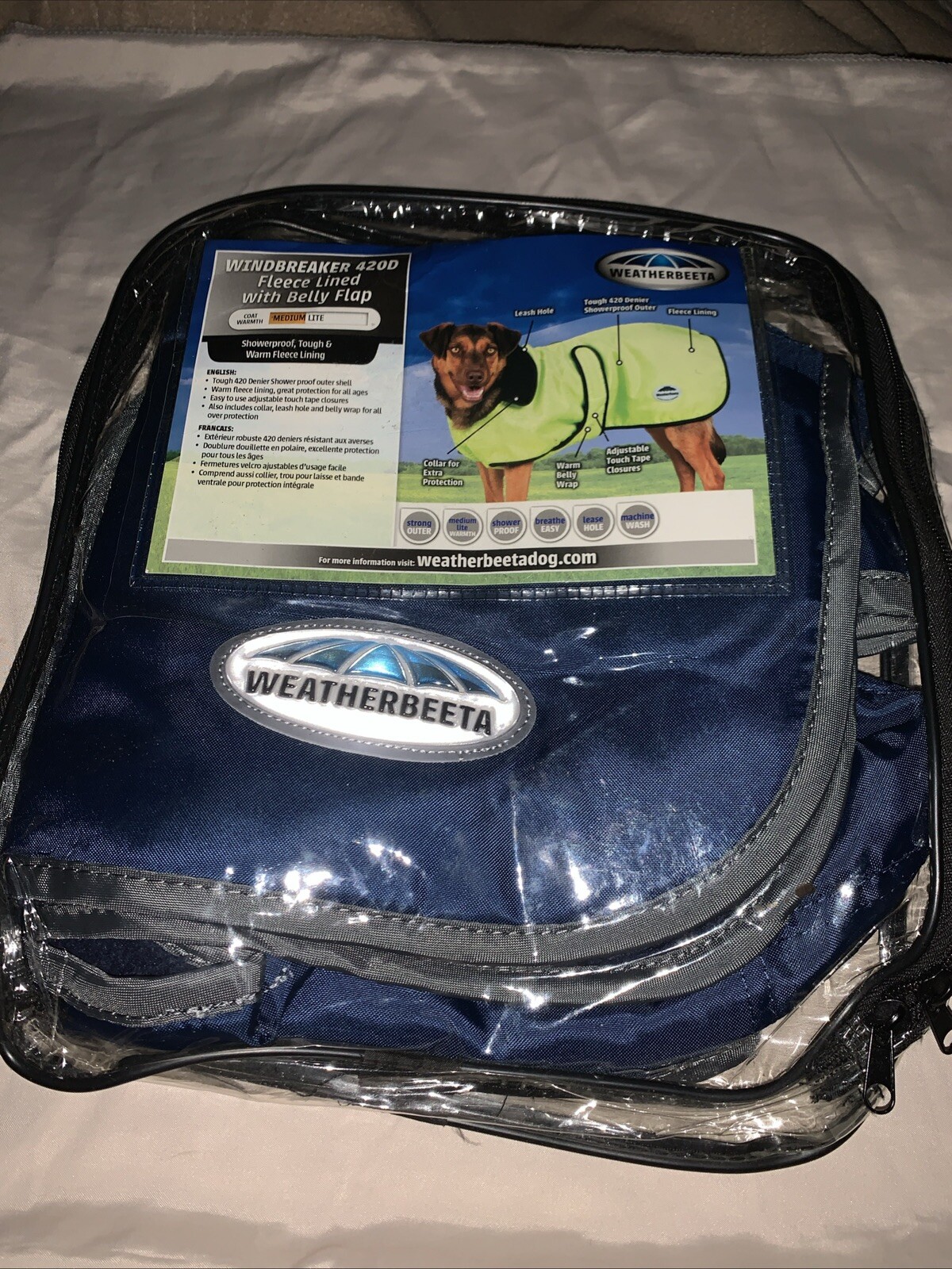 Weatherbeeta Windbreaker 420D 18" Dog Coat - Blue - Medium Weight - NEW