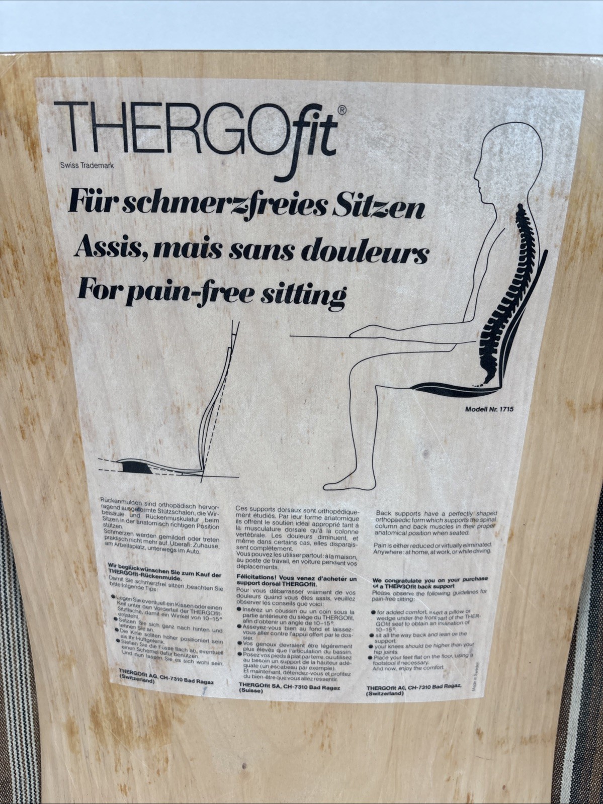 THERGOfit Model Nr.1715 Back Support Seat Insert, 70's, Swiss made