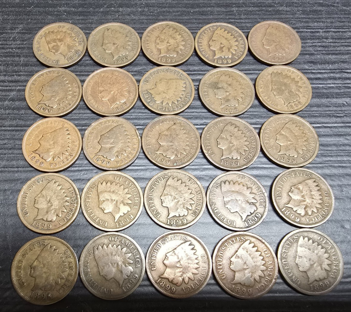 50 COIN 1899 INDIAN HEAD PENNY ROLL GOOD/BTR. /FINE  ALL READABLE DATES NO JUNK