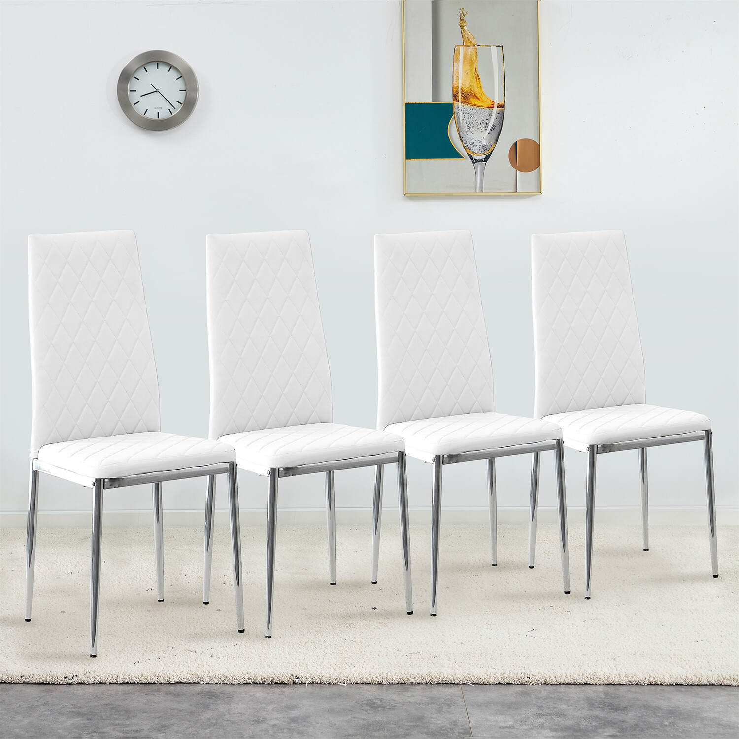 Set of 4 Dining Chairs High Back PU Leather Kitchen Dining Chair w/ Metal Leg