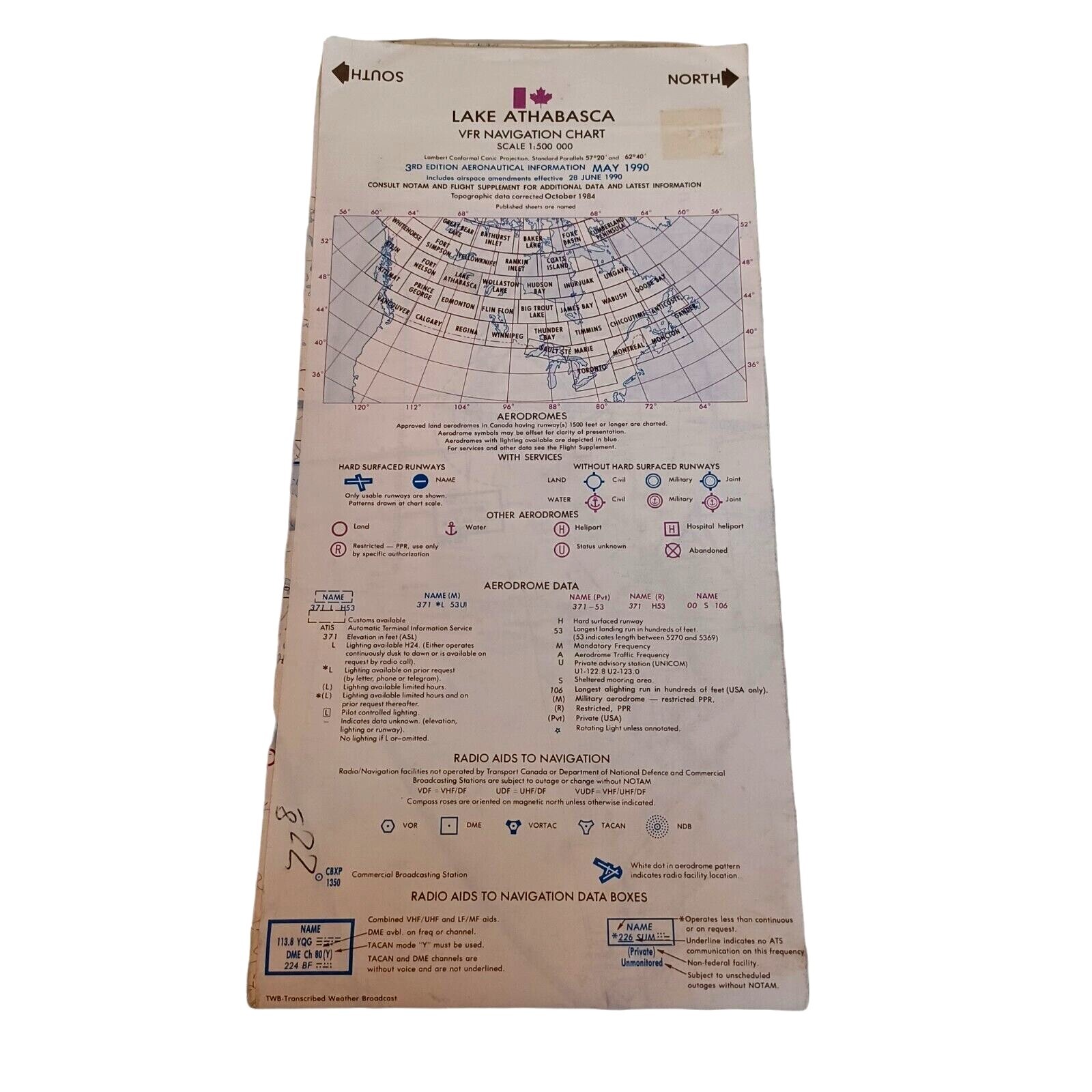Vtg May 1990 Lake Athabasca Canada VFR Navigation Aeronautical Chart
