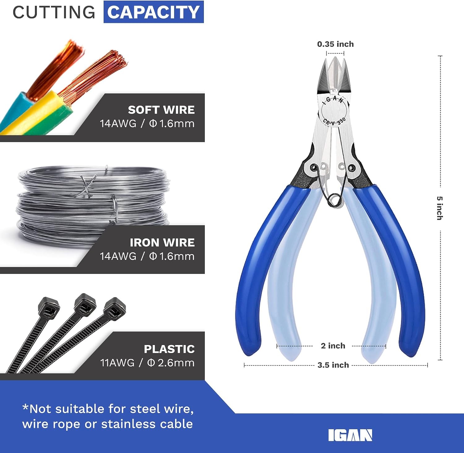 -330 Flush Cutters, Precision Wire Cutter, Flush Pliers, Wire Snips, Electrical