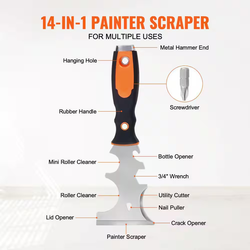 6 Piece Drywall Tools Includes 3 In. Painter Scraper, 2 Putty Knives, 2 Taping K