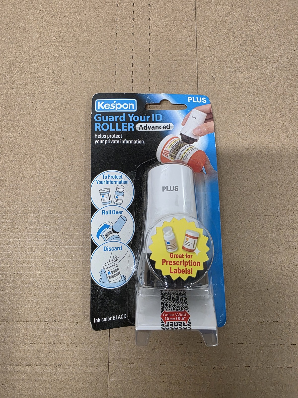 Kespon Plus Guard Your ID Stamp Roller Information Blocker 1" Roller Width Black