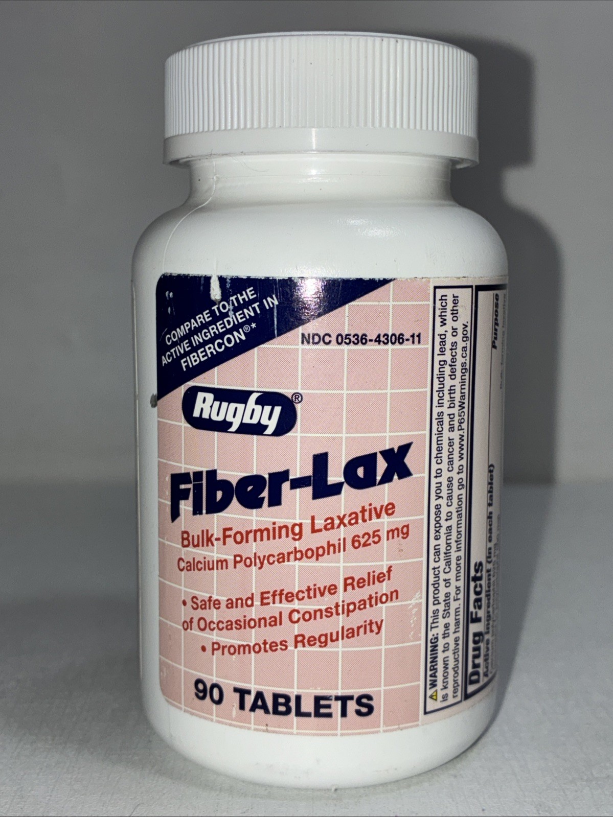 Rugby Fiber Lax Bulk Forming Laxative 625 Mg 90 Tablets Sealed Fast Shipping