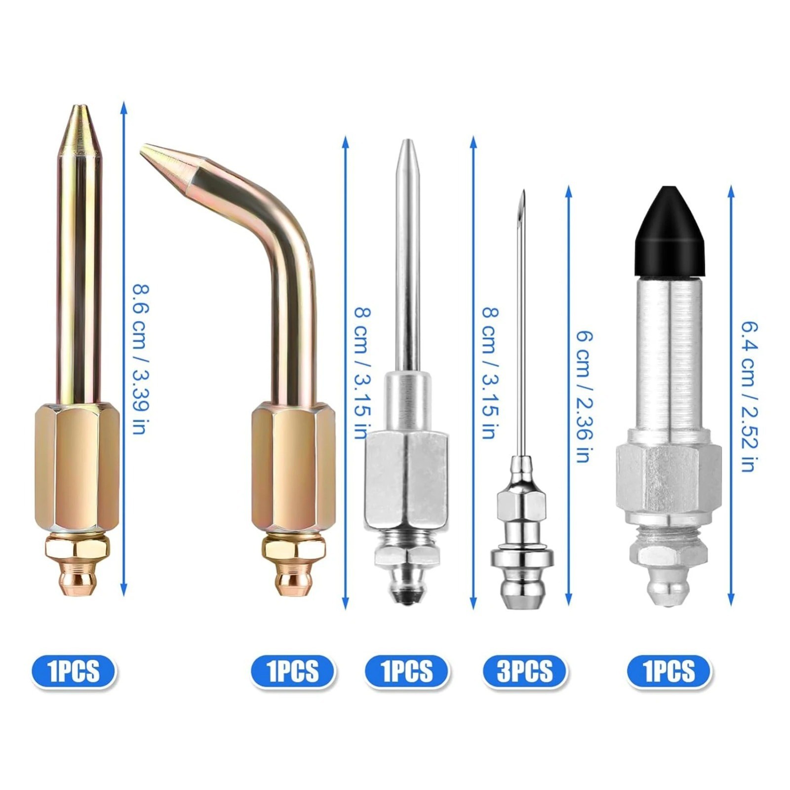 7pcs Grease Gun Accessory Kit Needle Tips Elbow Adapter Dispenser Rubber Nozzle