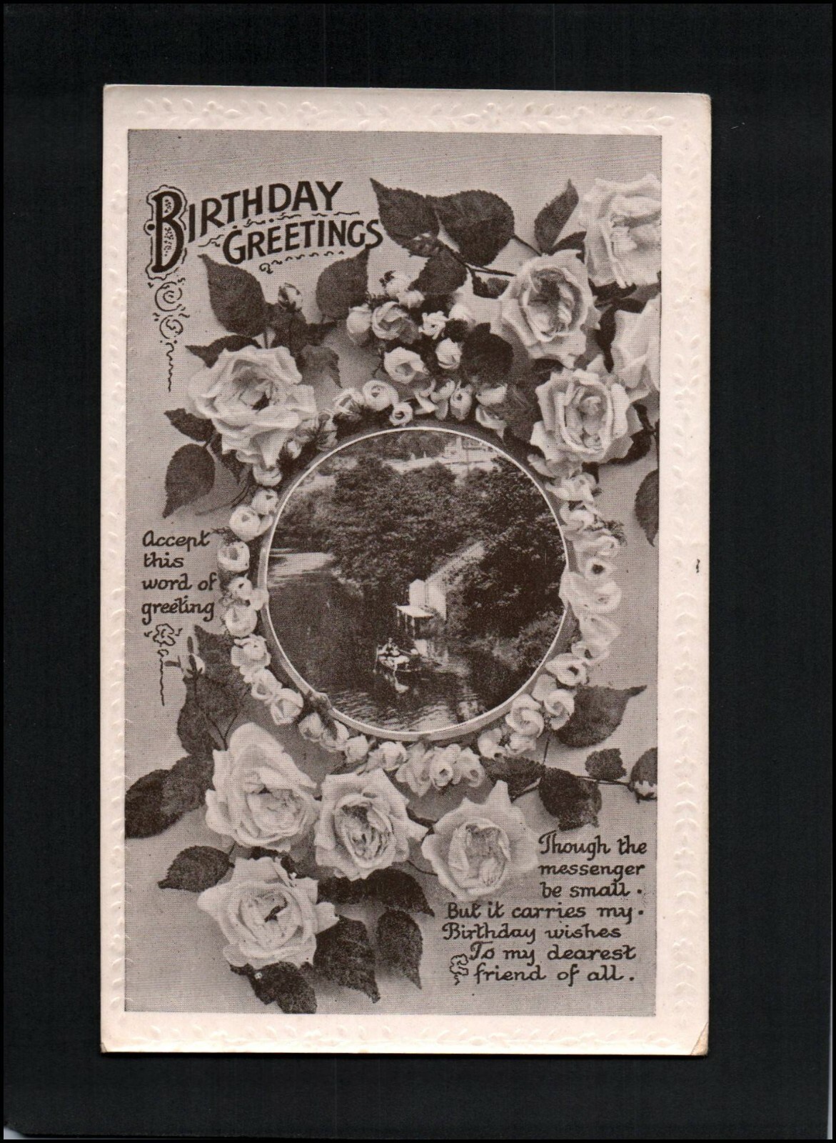 A1008 Greetings Birthday Framed Lake Scene postcard