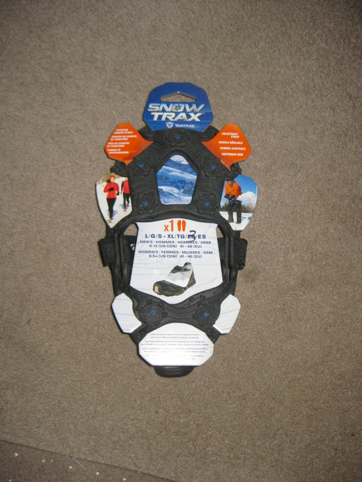 Yaktrax Snow Trax w/Carbide Spikes & Adjustable Strap L-XL Men 8-12 Women 9.5+