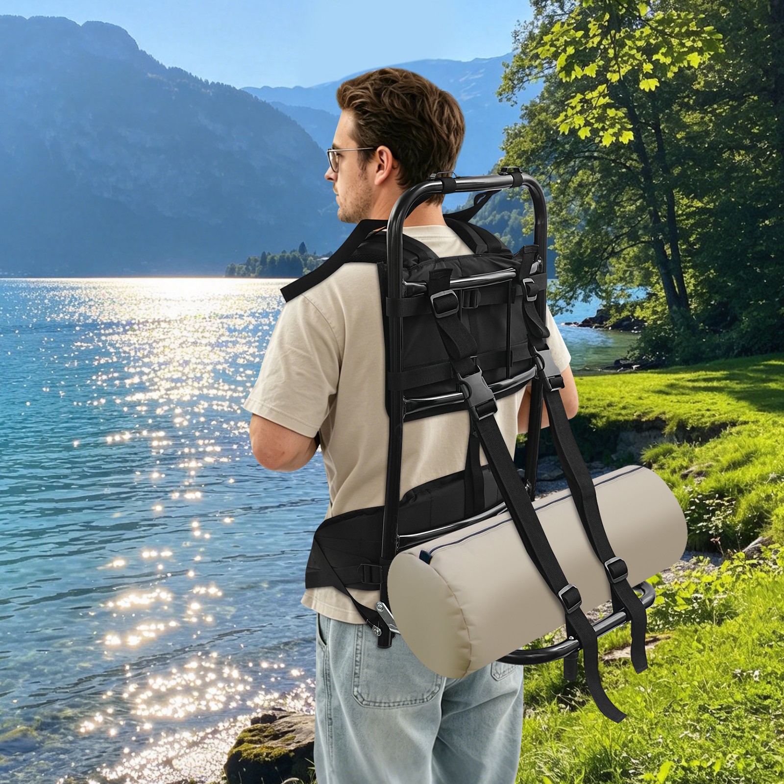 Hiking/Hunting Backpack Frame Aluminum Black External Frame Backpack Lightweight