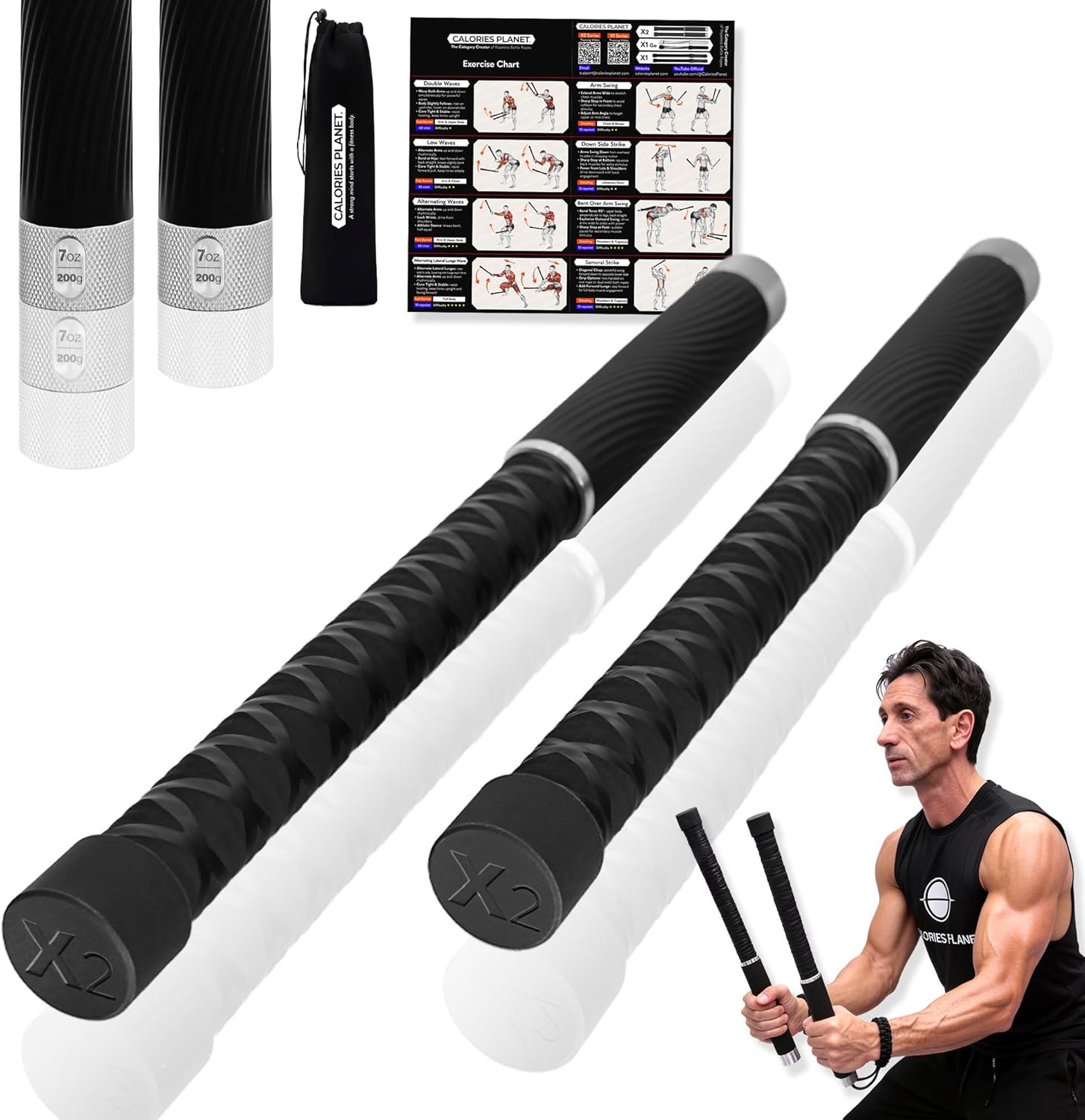 X2 Ropeless Battle Ropes Adjustable Weight - Wrist Friendly Structure, Stackable