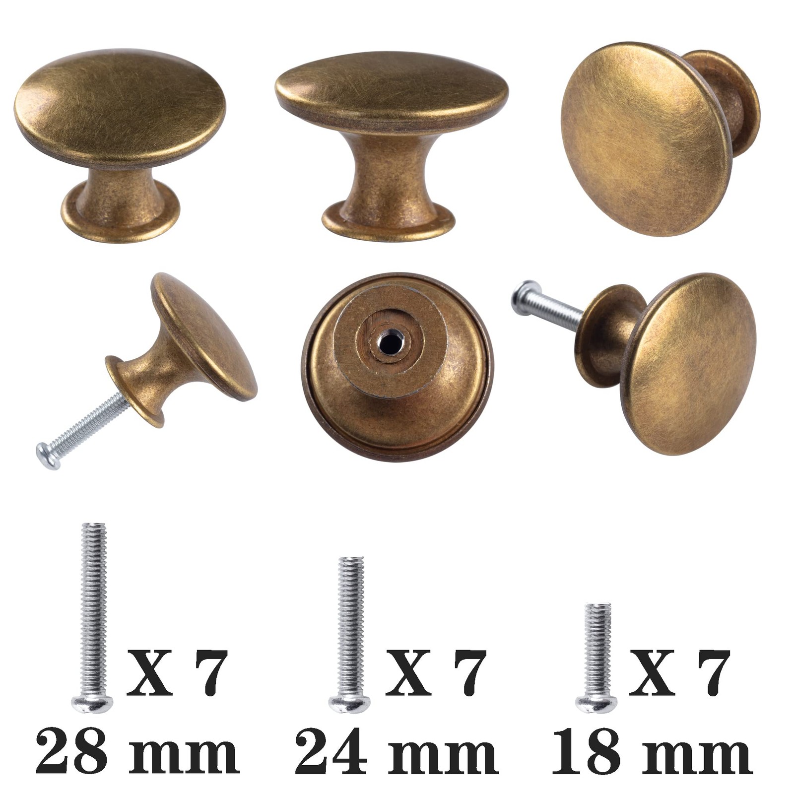 HUGOLEM 6 Pack Brass Round Antique Kitchen Cabinet Knobs Yellow bronze