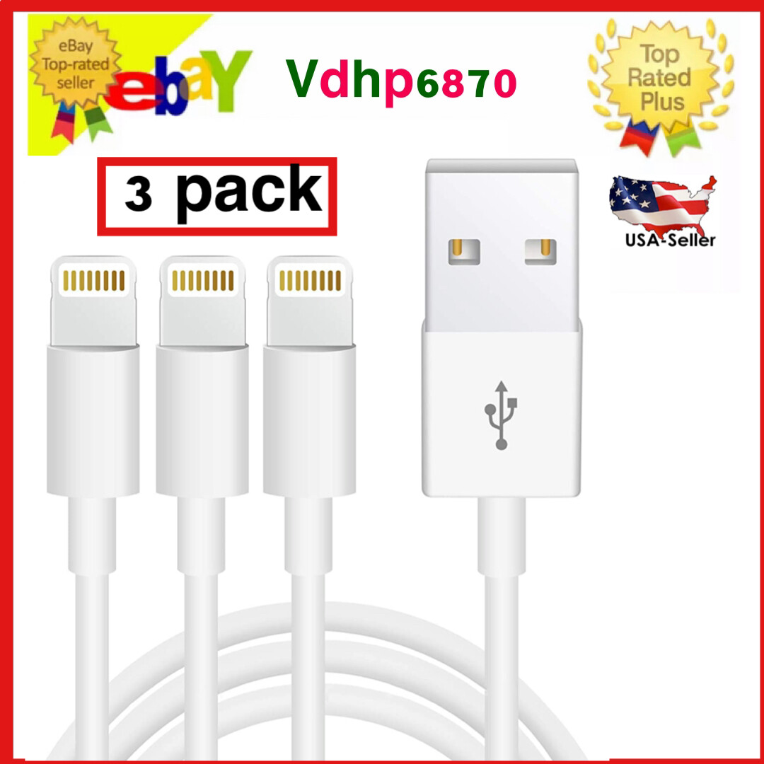 3 Pack 3/6/10Ft USB Cable Heavy Duty For Iphone 7/8 plus12/14 Charger  Cord /ES