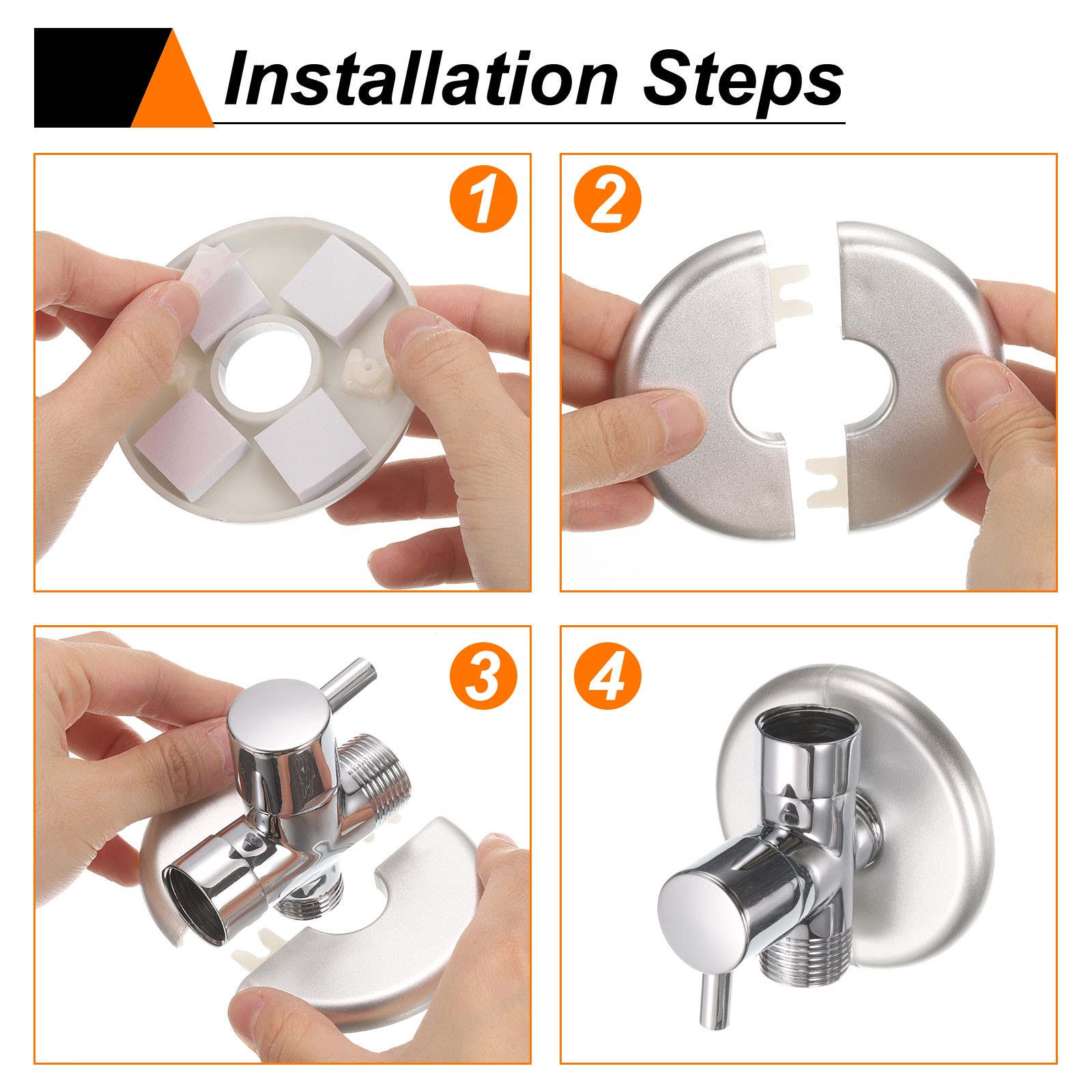 2pcs Wall Split Flange 51mm/2" Self-Adhesive Plumbing Cover Plates, Silver