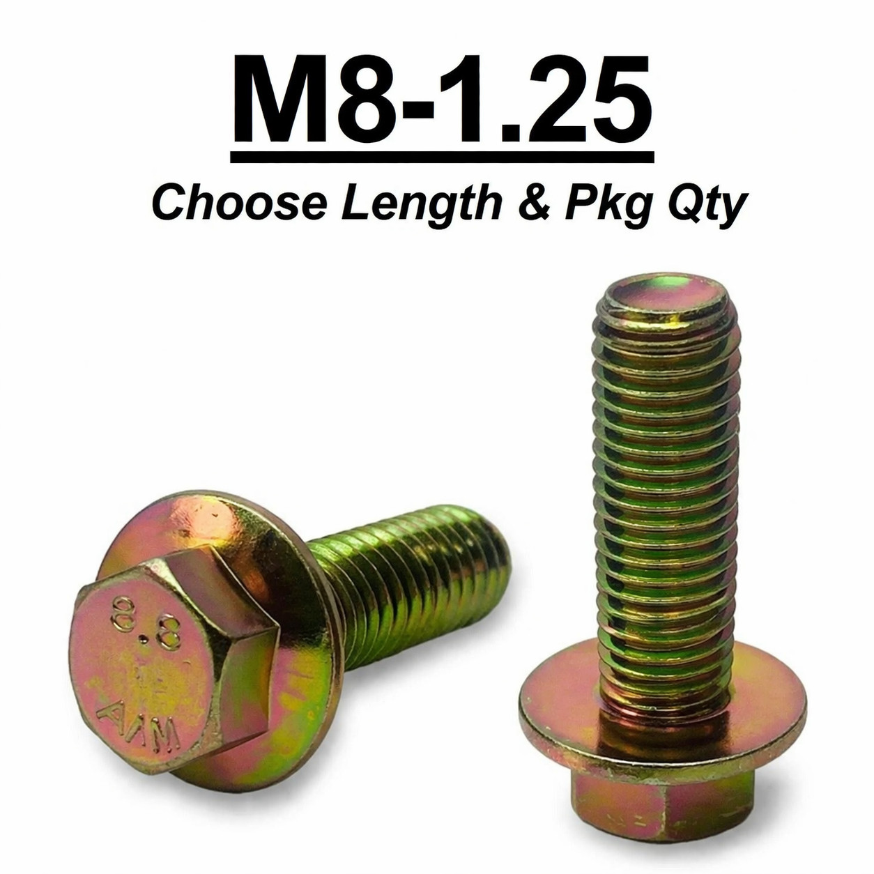 M8-1.25 Grade 8.8 Metric Flange Bolts Yellow Zinc (Choose Length & Qty's)