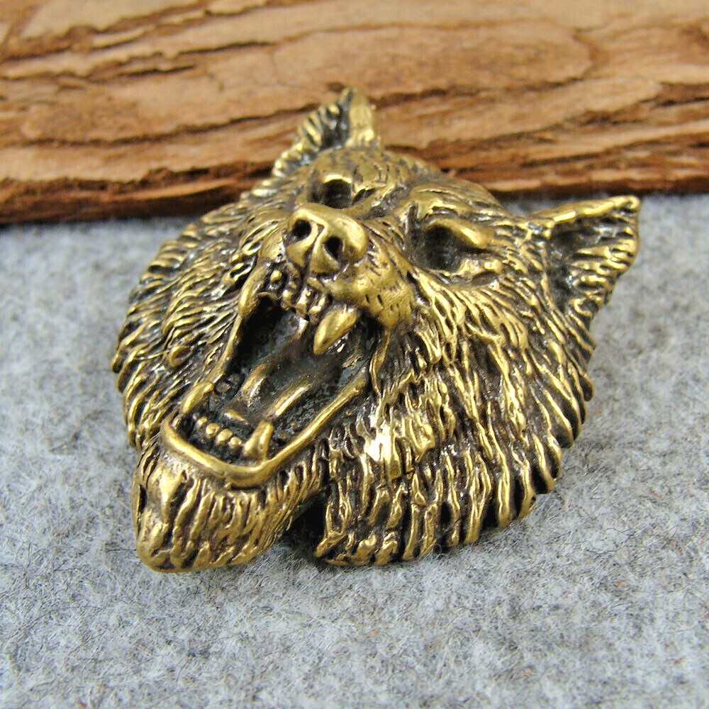 Brass "Wolf Head" Shape Bag Wallet Conchos Rivet Stud Punk Screw Back