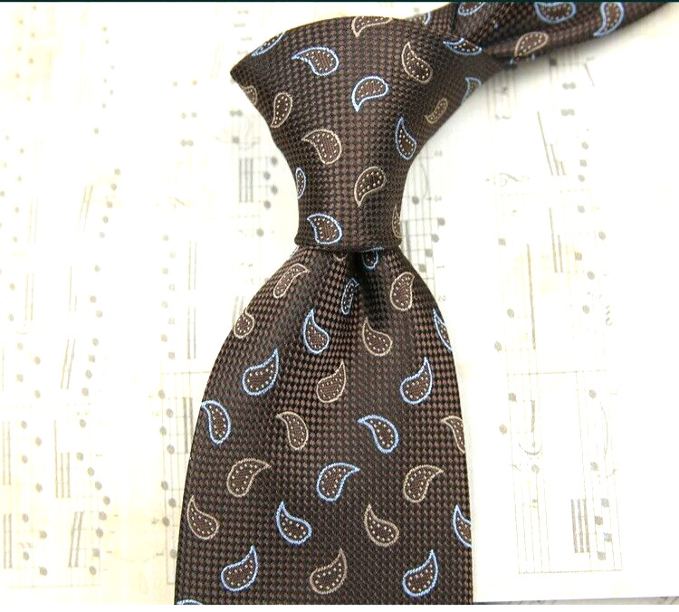 New Classic Paisley Blue Brown JACQUARD WOVEN 100% Silk Men's Necktie Tie