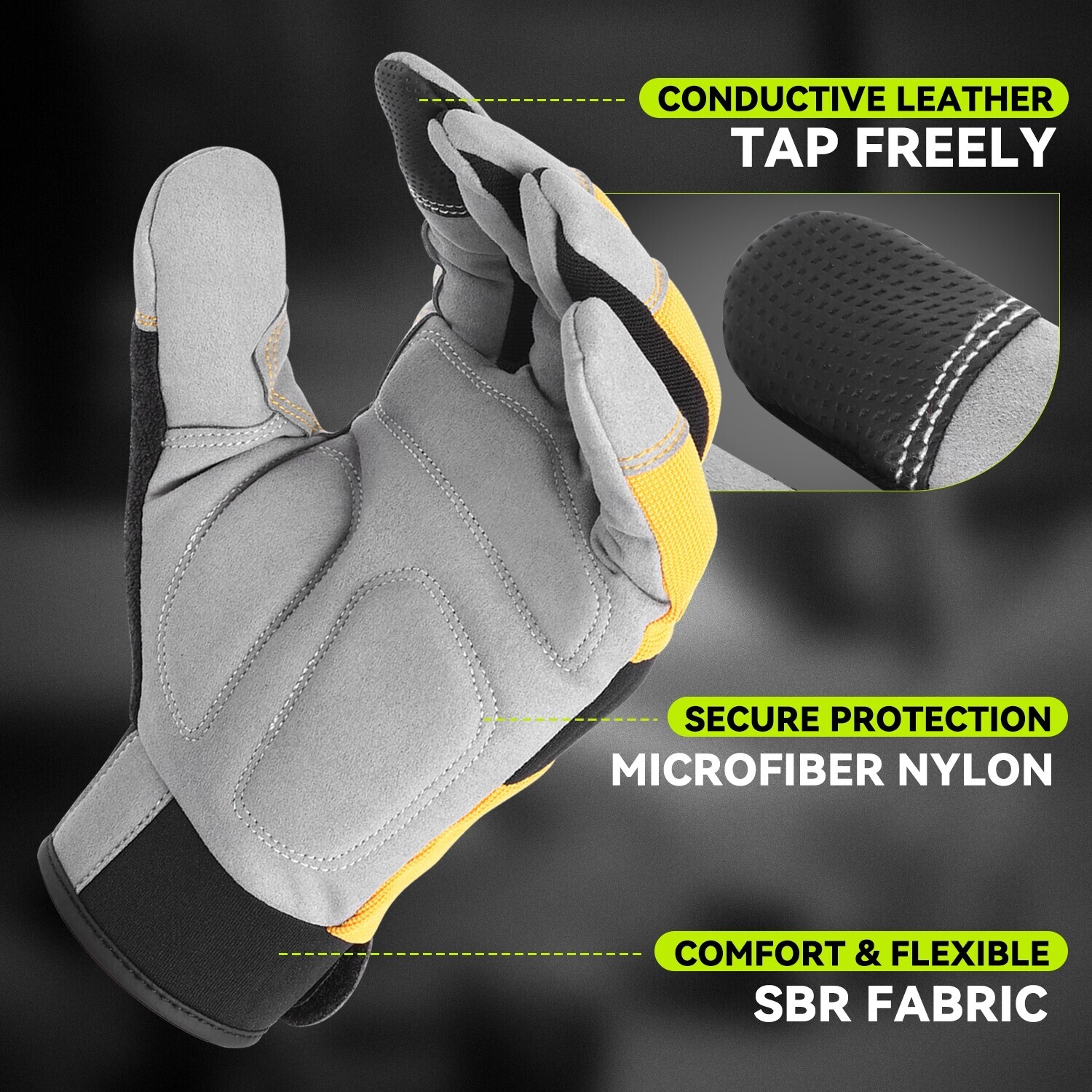 4 Pair Gray/Yellow Flexible Universal Multi-Purpose Utility Mechanic Work Gloves