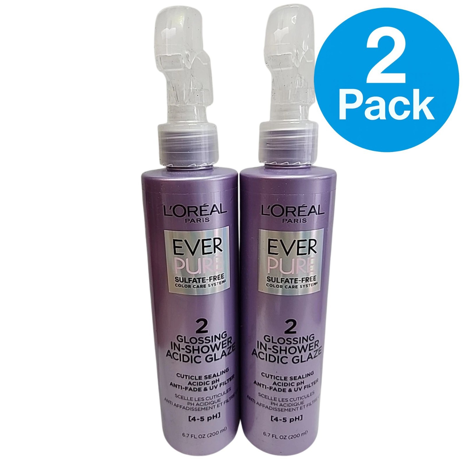 L’Oréal EverPure Glossing In-Shower Acidic Glaze 6.7 oz (2 Pack) New