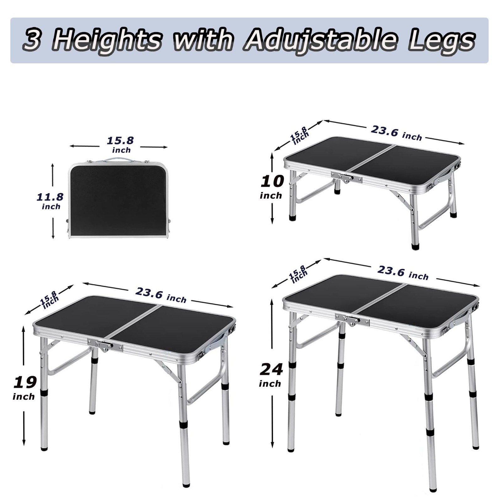 Folding Camping Table Adjustable Height Folding Table Portable Aluminum Small...