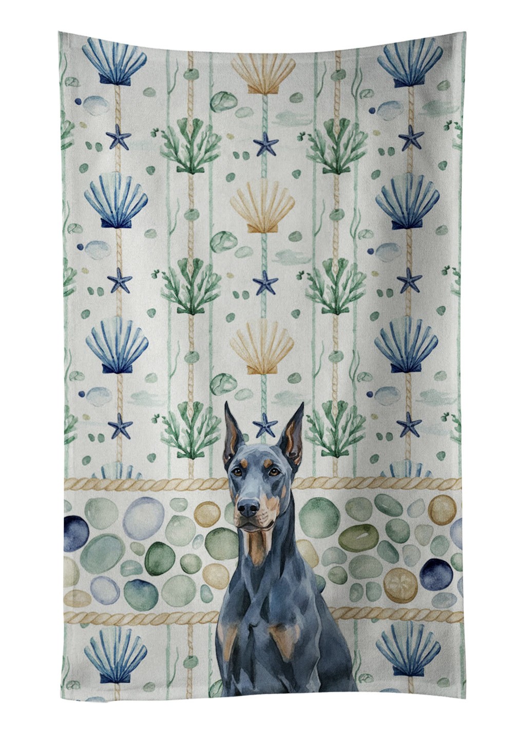 Doberman Pinscher Coastal Sea Glass Kitchen Towel