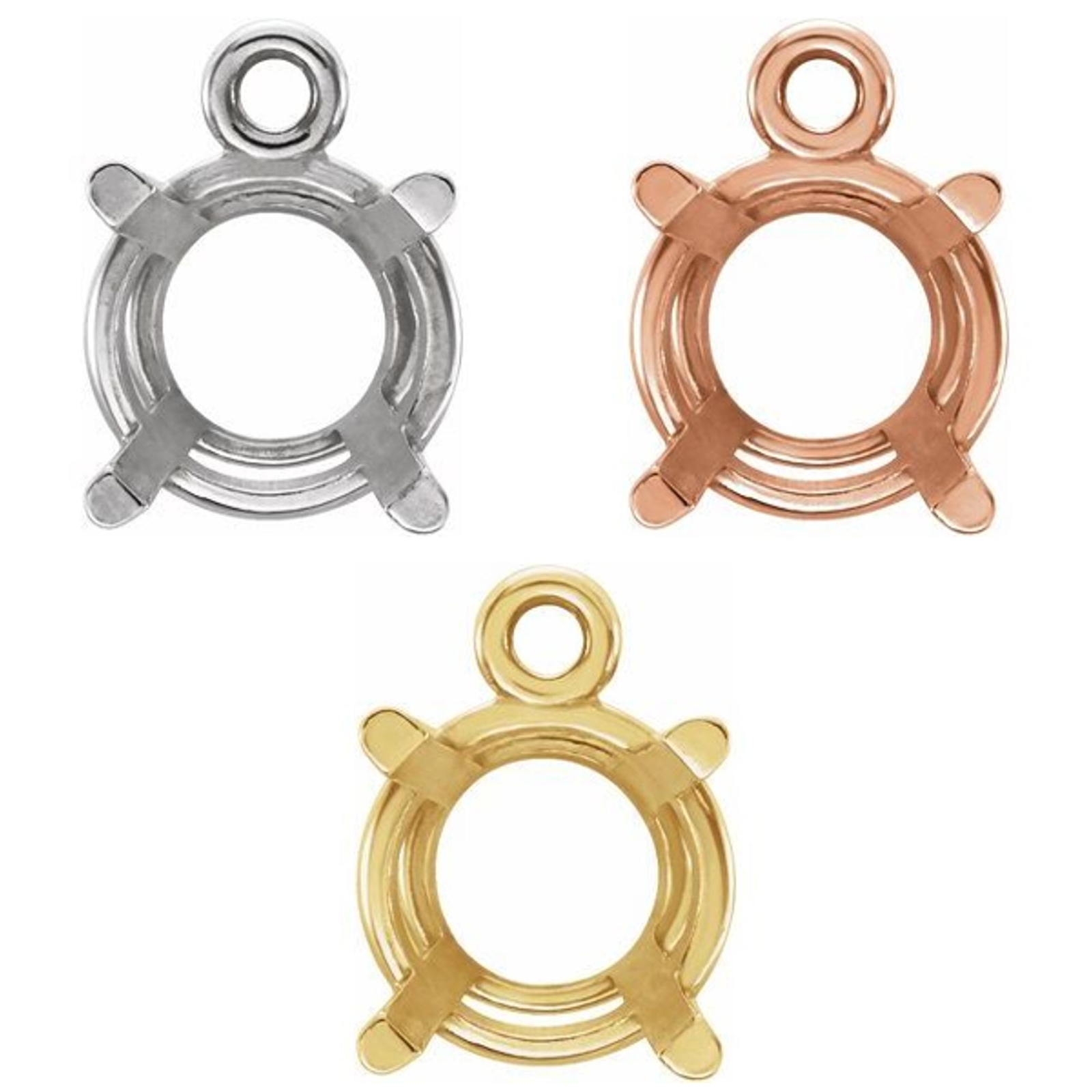 Gold- Platinum Unset Round Stone 4-Prong Basket Dangle Setting Mount Charm Drop