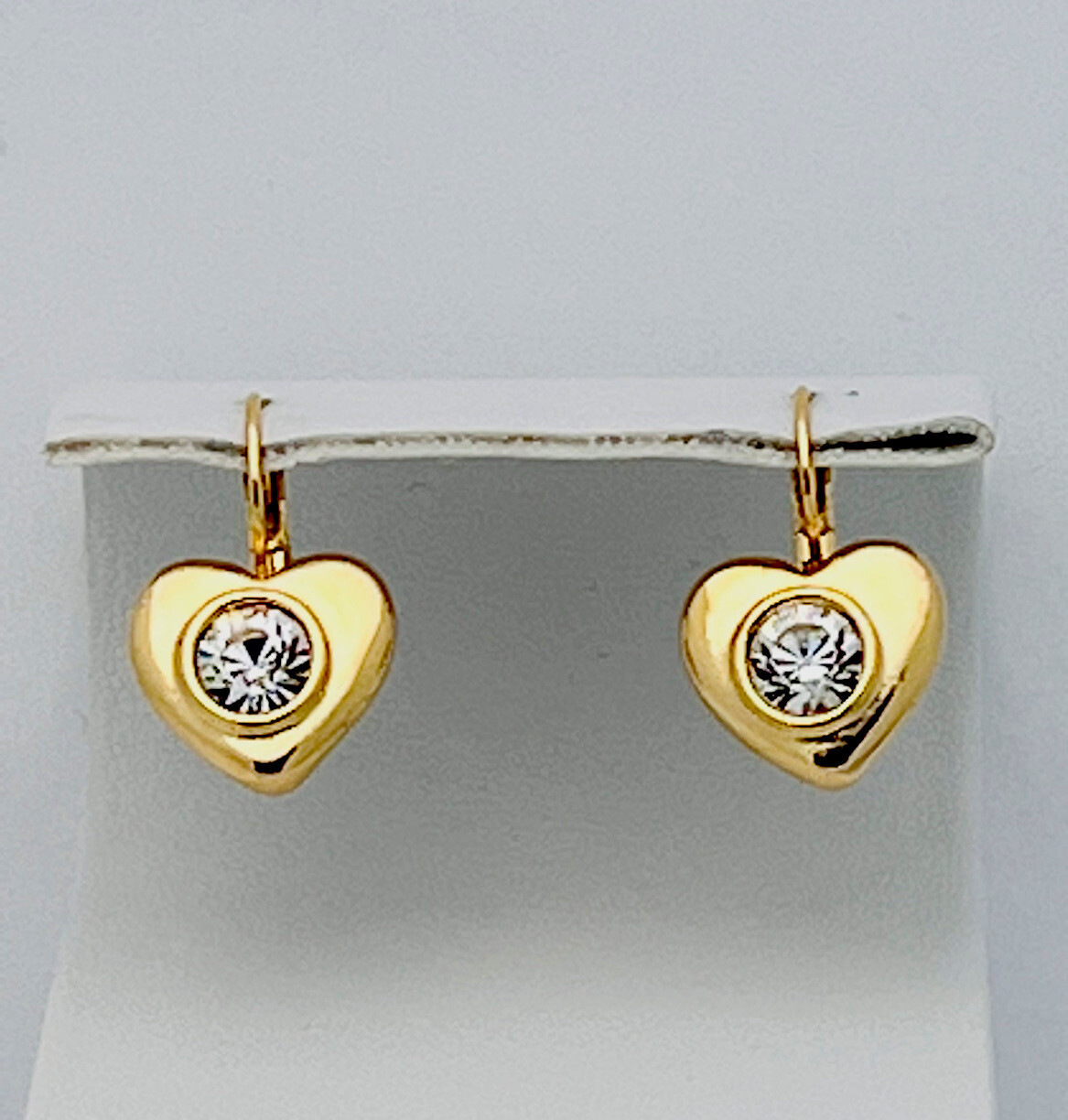 Vintage 1980-90s Gold Tone Crystal Heart Lever Back Pierced Earrings