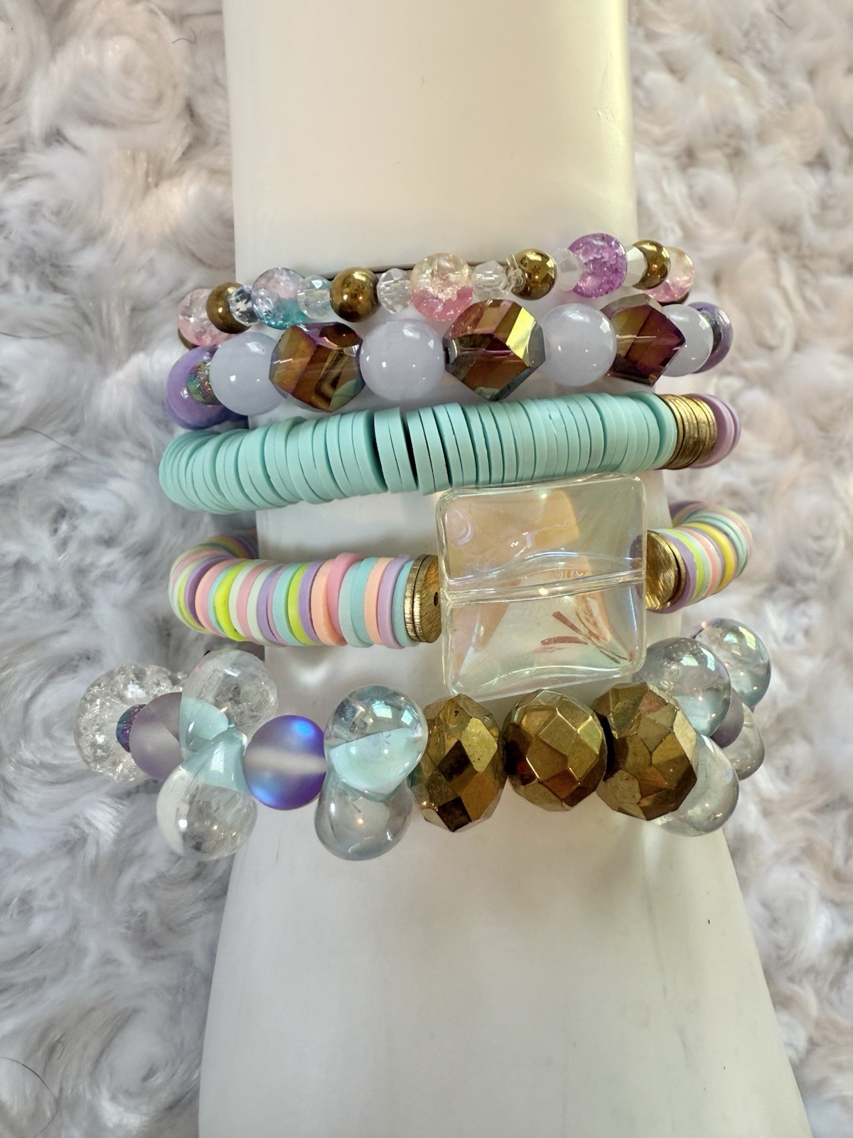 Colorful Opalescent Handmade Bracelet Set Of 5