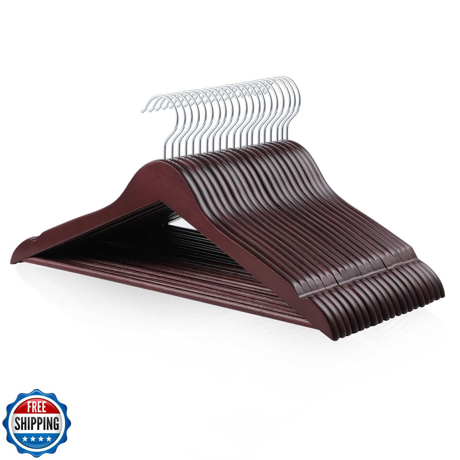 Amazon Basics Durable Wooden Suit Clothes Hangers - Cherry, 20-Pack
