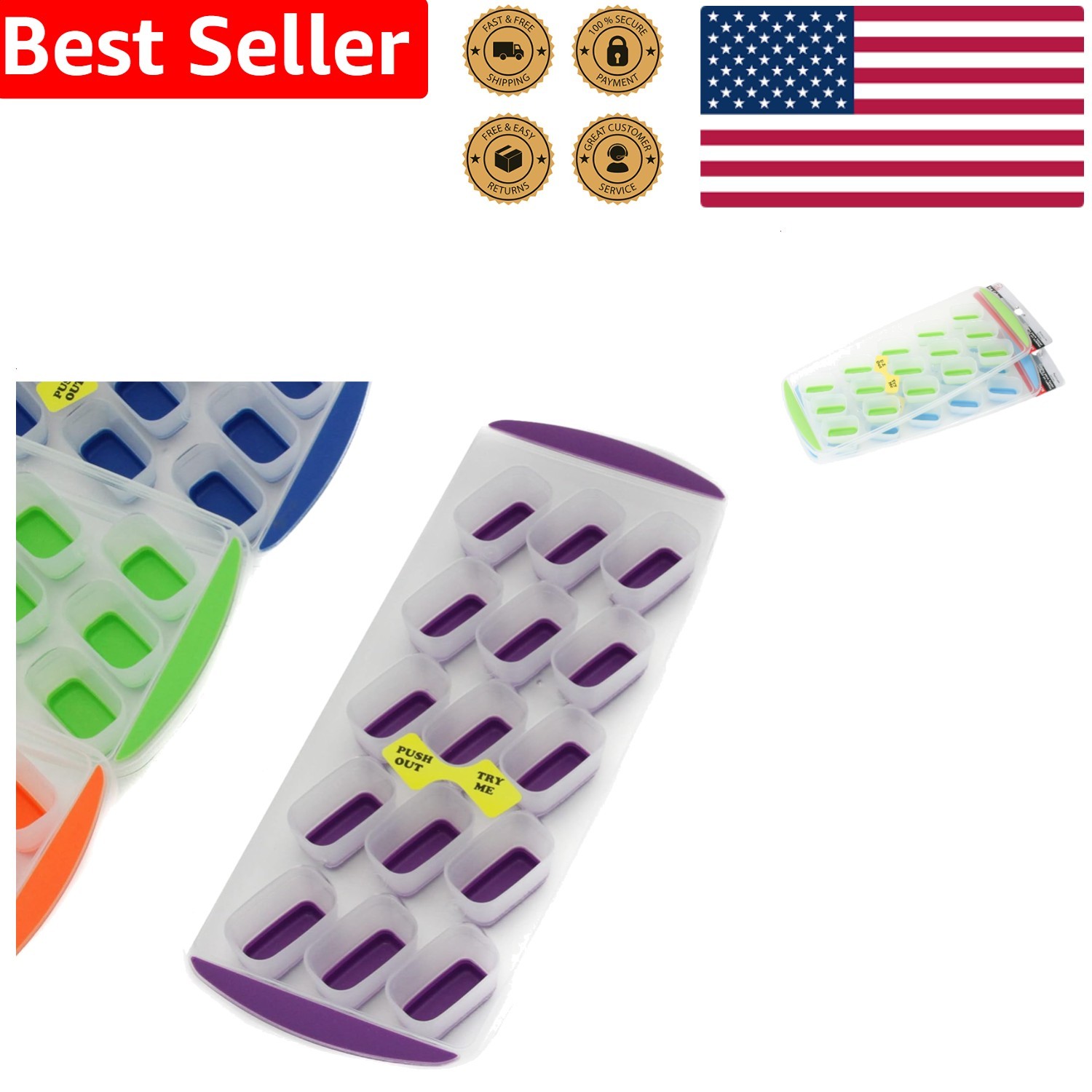 Ice Cube Tray Easy Release Silicone Bottom BPA Free Plastic 15 Mold Maker 11.5