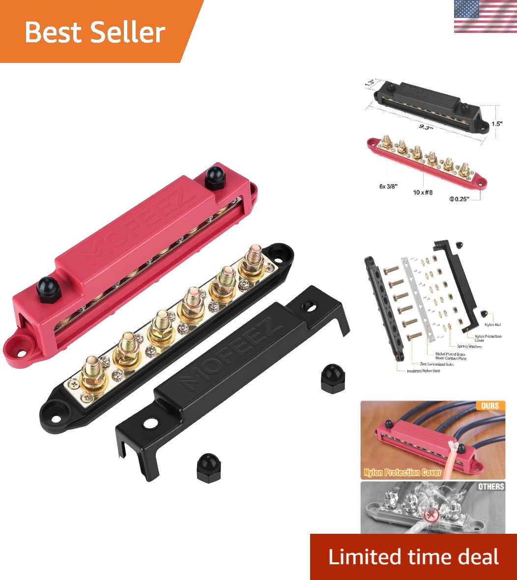 Versatile 6-Pole Power Distribution Bus Bar - 48V 250A, Marine & RV Compatible