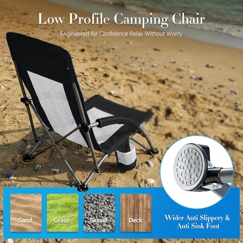 Low Beach Chair for Adults, Lightweight Folding 25.79*22.24*27.36inch Black