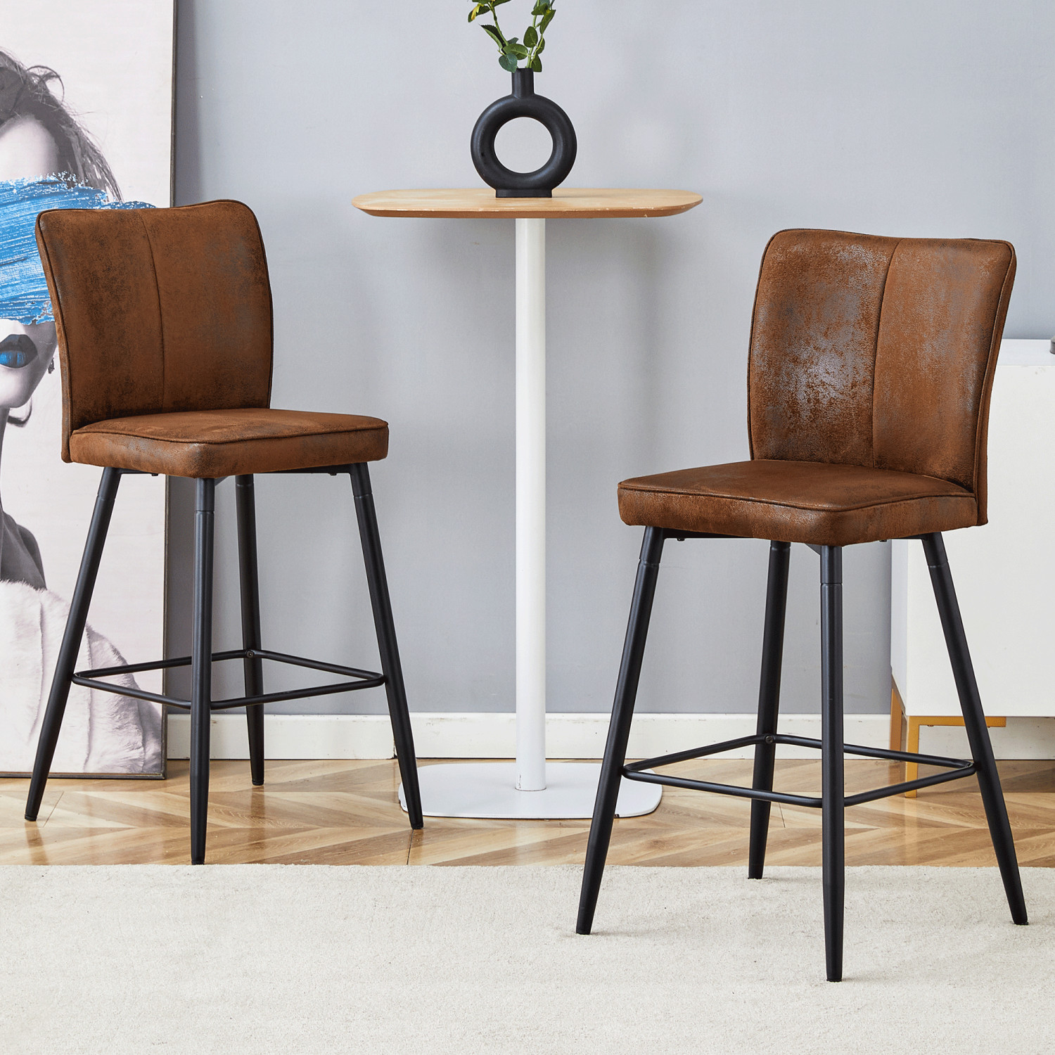 Set of 2 Bar Stool Tech Cloth Upholstered Bar Chair Counter Height Dining Chair